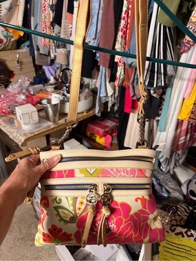 Spartina 449 Floral Canvas Crossbody in Pink, Cream and Gold